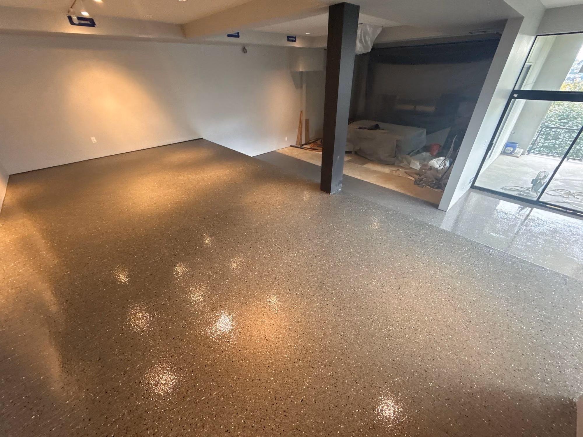 Slate Hybrid Terrazzo epoxy flake floor by Cascade Concrete Coatings