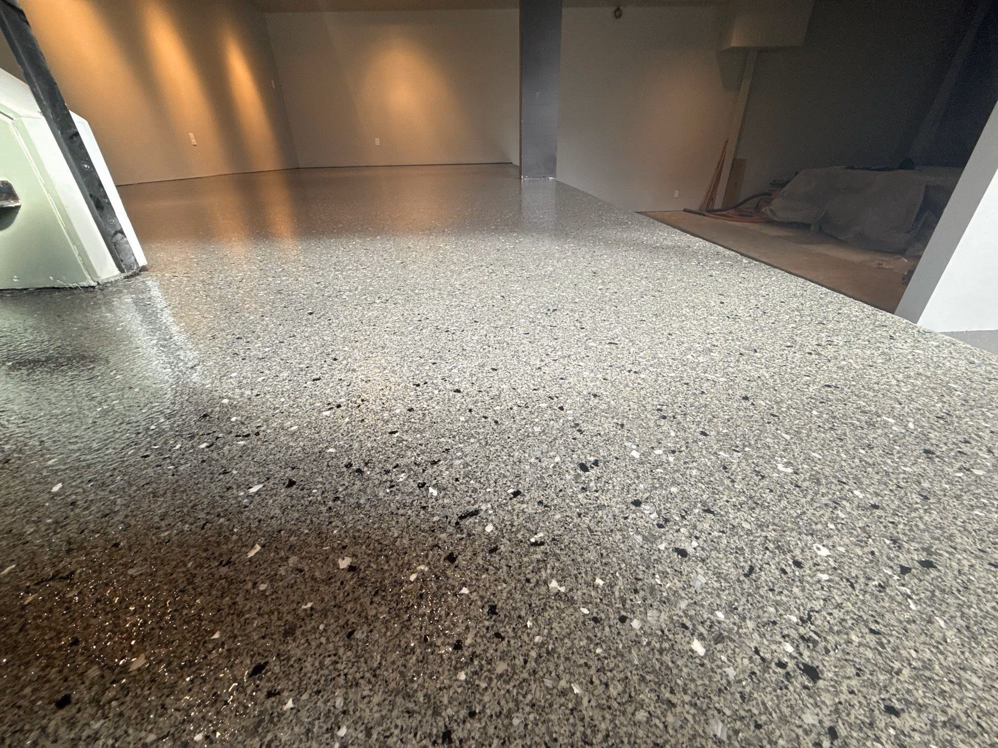 Slate Hybrid Terrazzo epoxy flake floor by Cascade Concrete Coatings