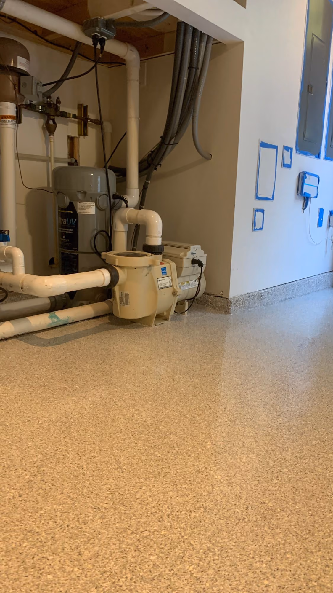 Limestone Hybrid Terrazzo epoxy flake floor by Cascade Concrete Coatings