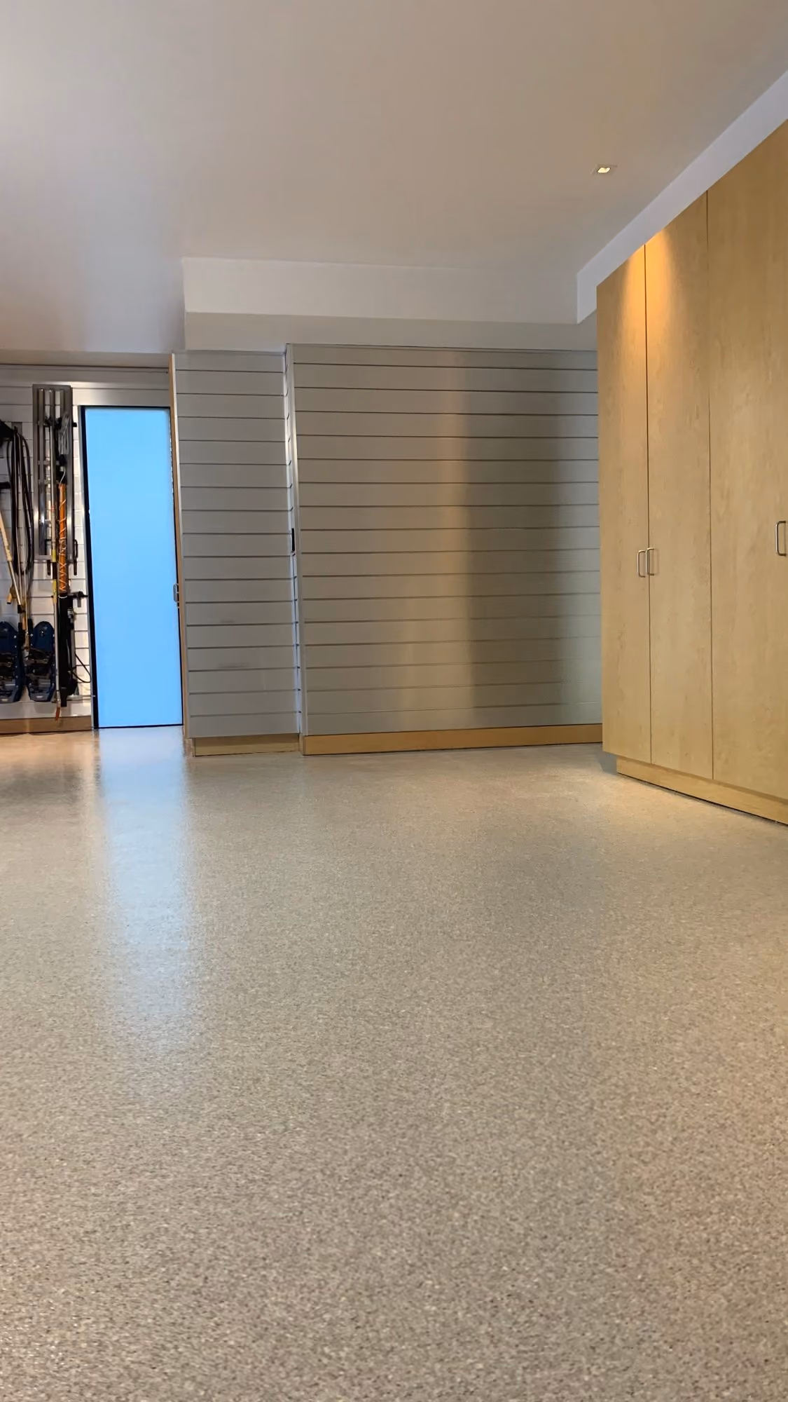 Limestone Hybrid Terrazzo epoxy flake floor by Cascade Concrete Coatings