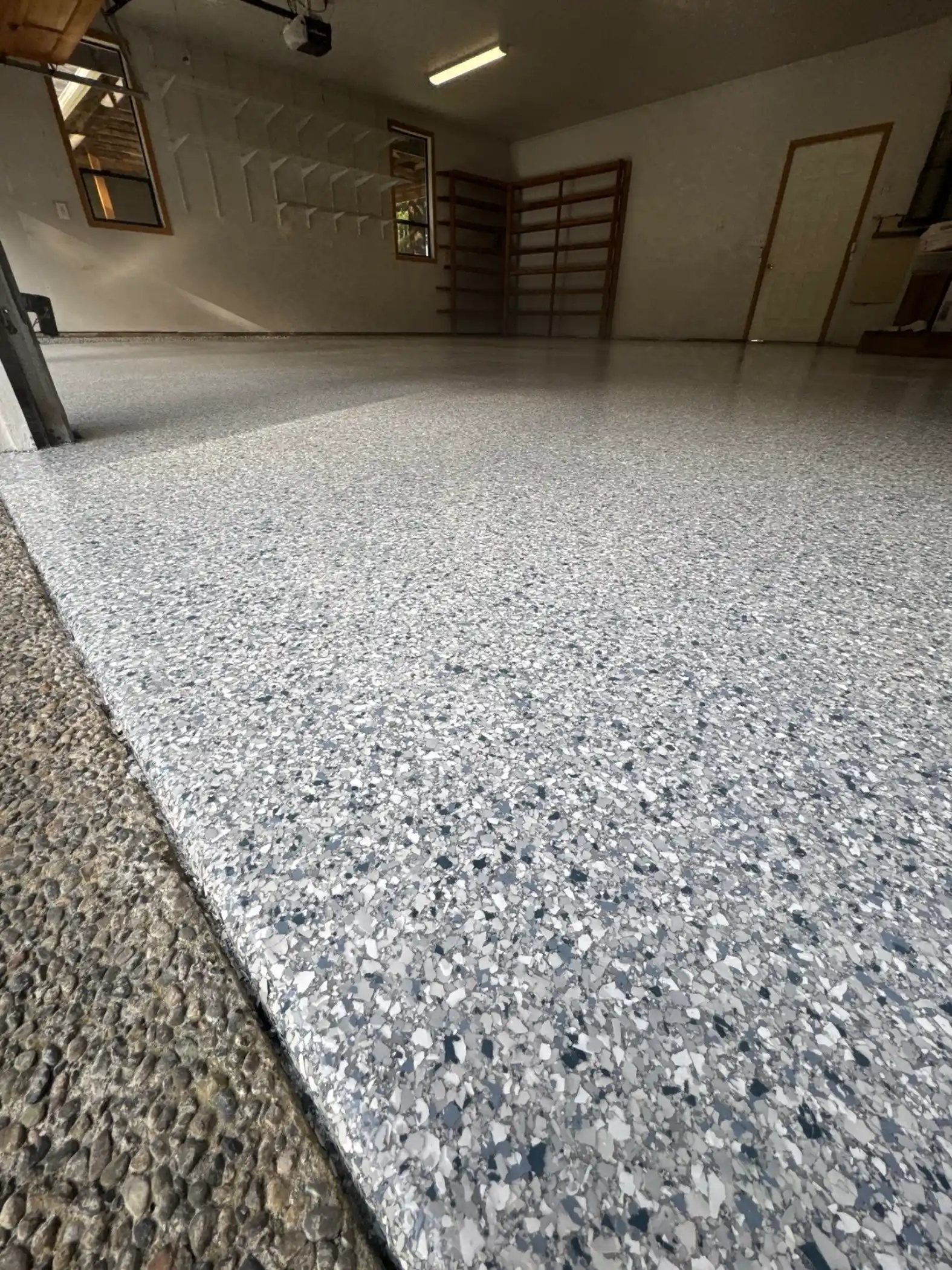 Low angle view of Tidal Wave flake across a Fox Island garage