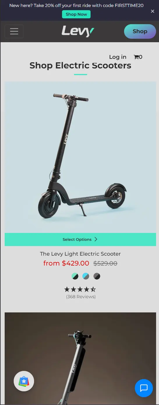 Levy Electric store on mobile - Tritonmark responsive web design