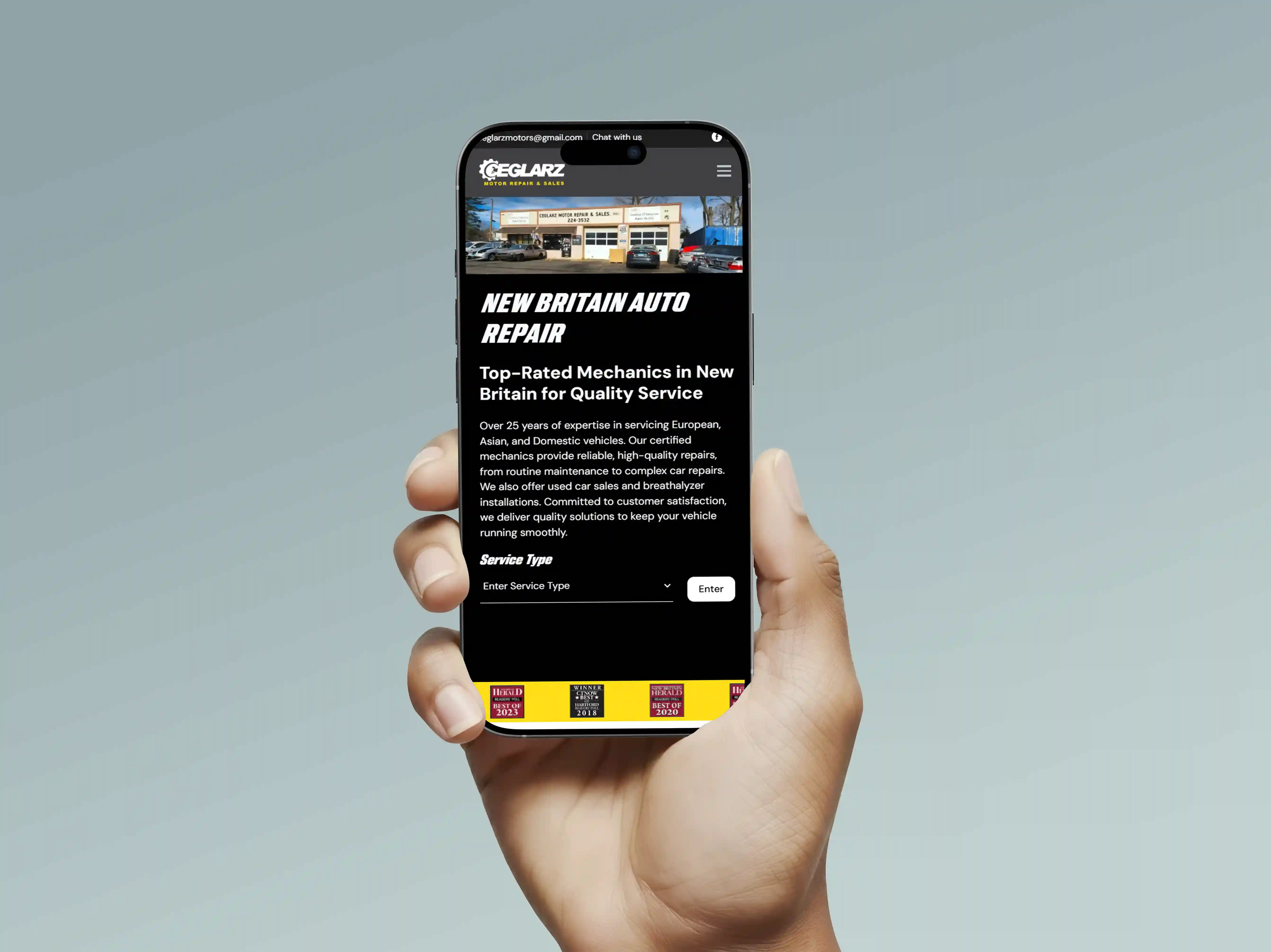 Ceglarz Motors website on iPhone - Tritonmark mobile-responsive design