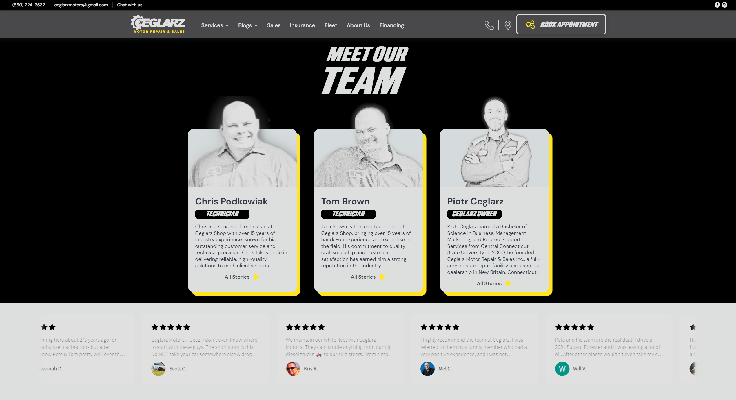 Ceglarz Motors team website page by Tritonmark