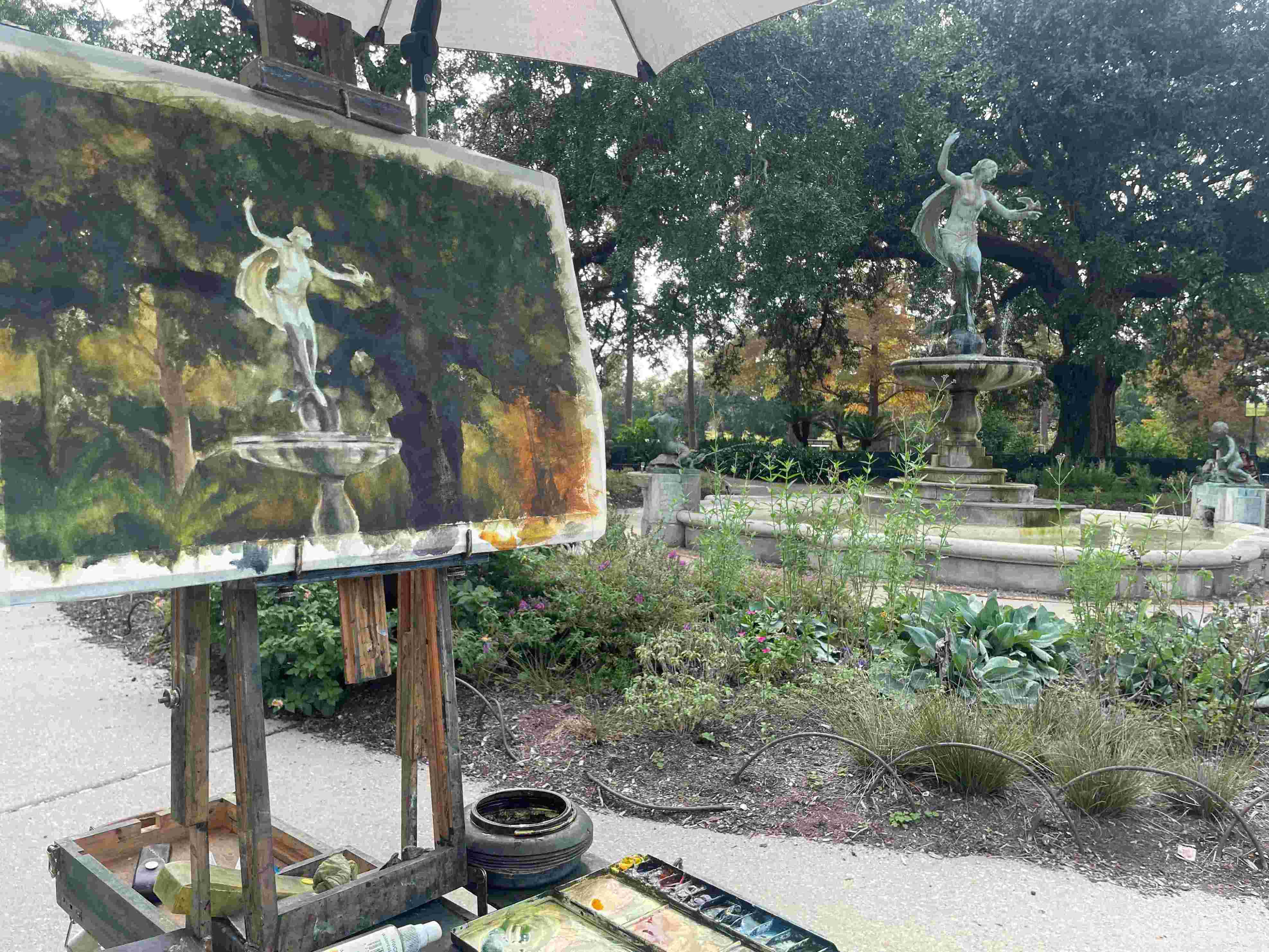 Plein Air Watercolor Under the Oaks - Sean Friloux