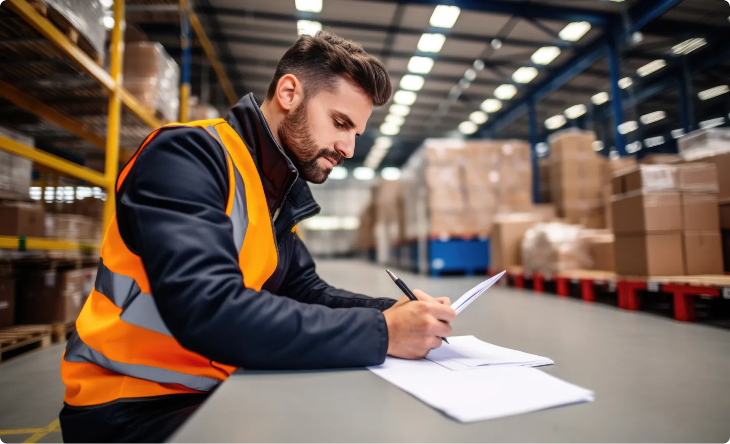 warehouse associate using pen and paper for operations