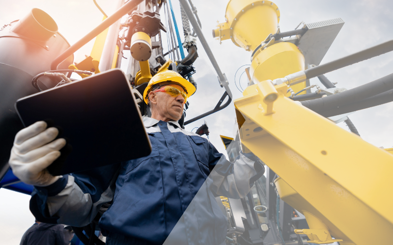 Drill rig landscape with trucks