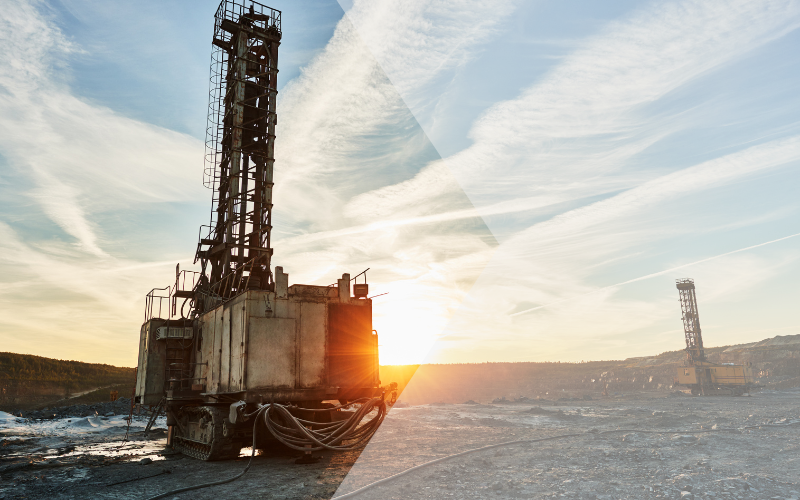 Drill rig landscape with trucks
