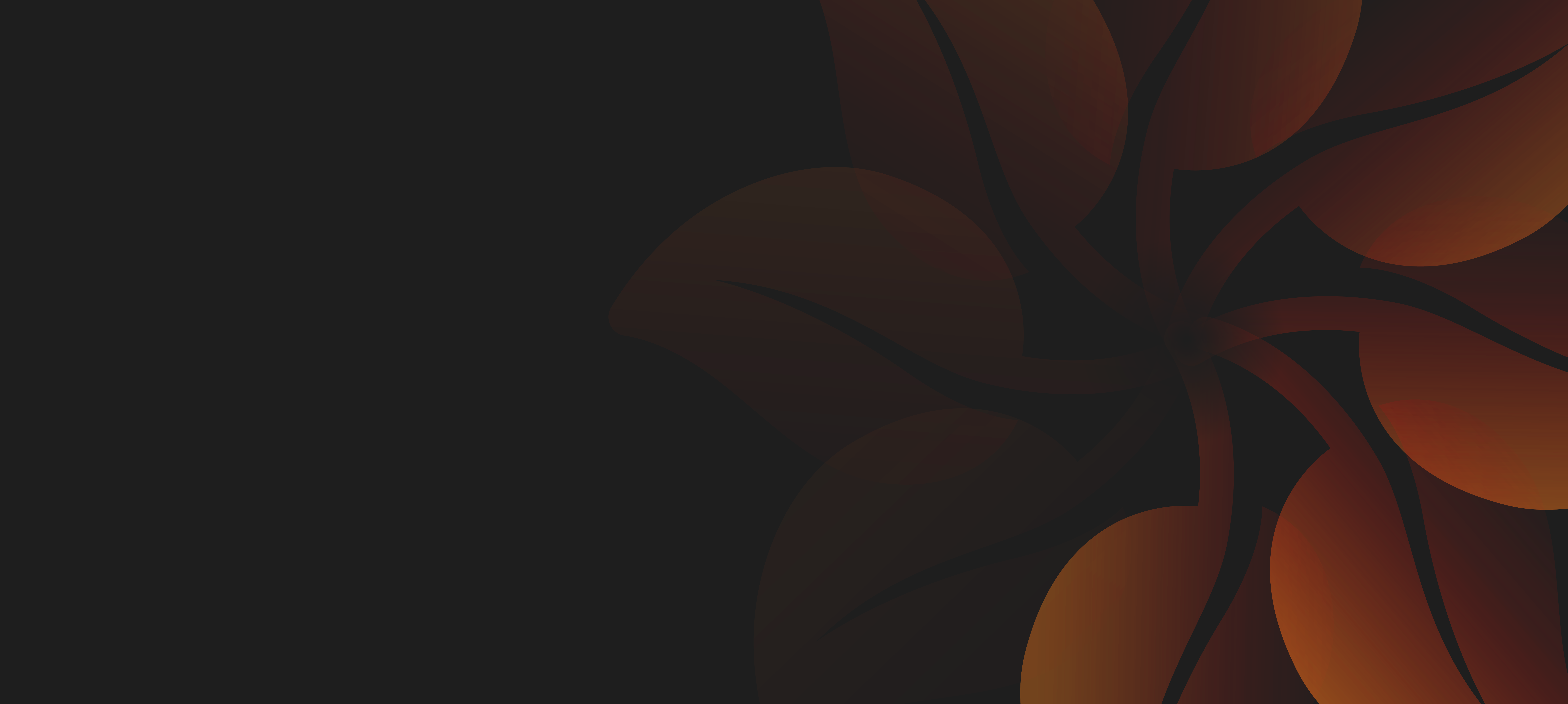 Abstract design featuring dark background with stylized, flowing leafy shapes in warm tones of brown and orange.