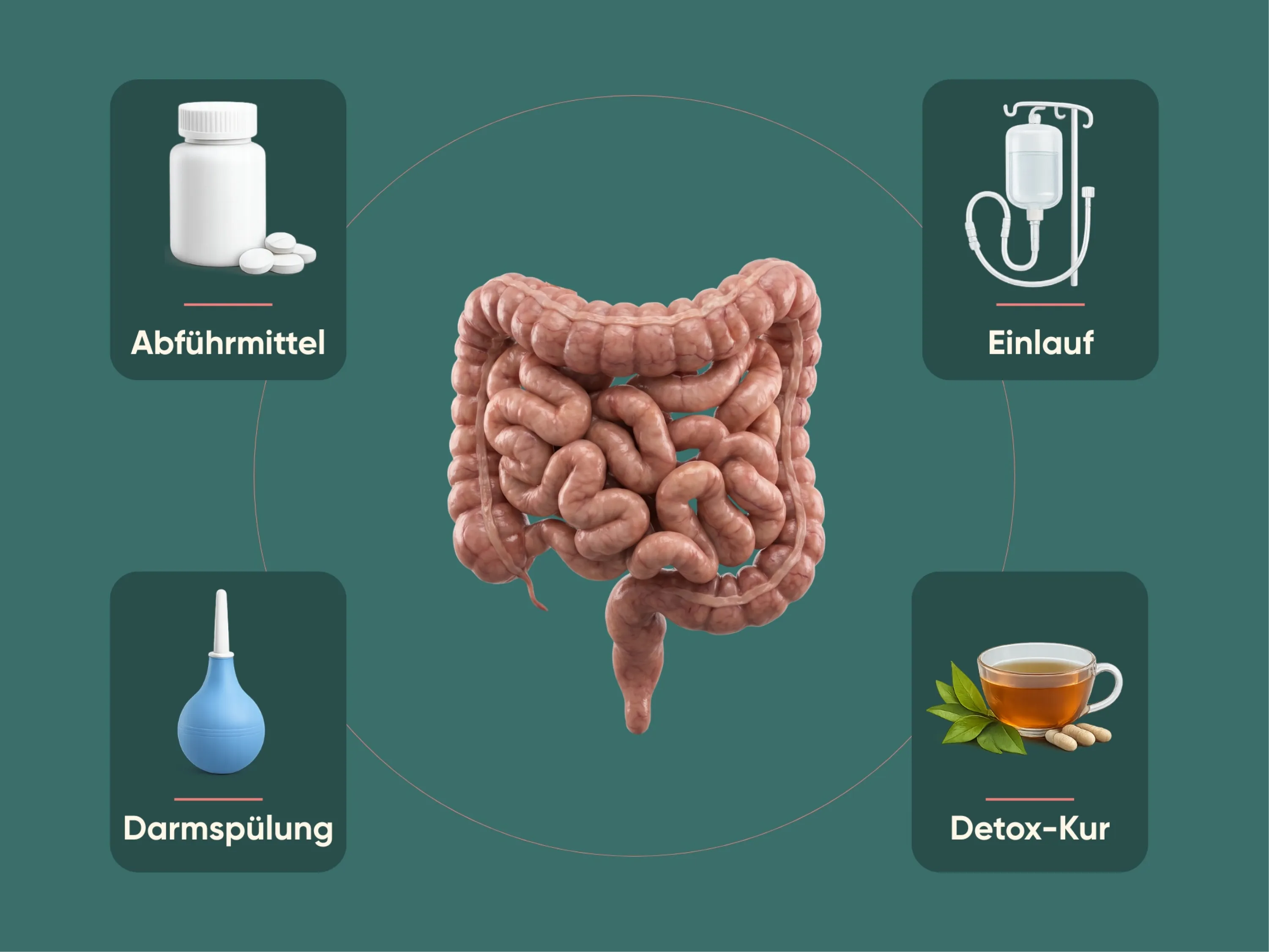 Grafik zu Darmreinigung Gewichtsverlust mit Einlauf, Abführmitteln, Detox-Kur und Darmspülung.
