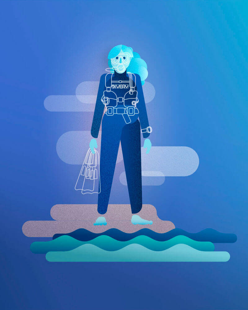 Divery website screenshot of female diver designed by sunny site