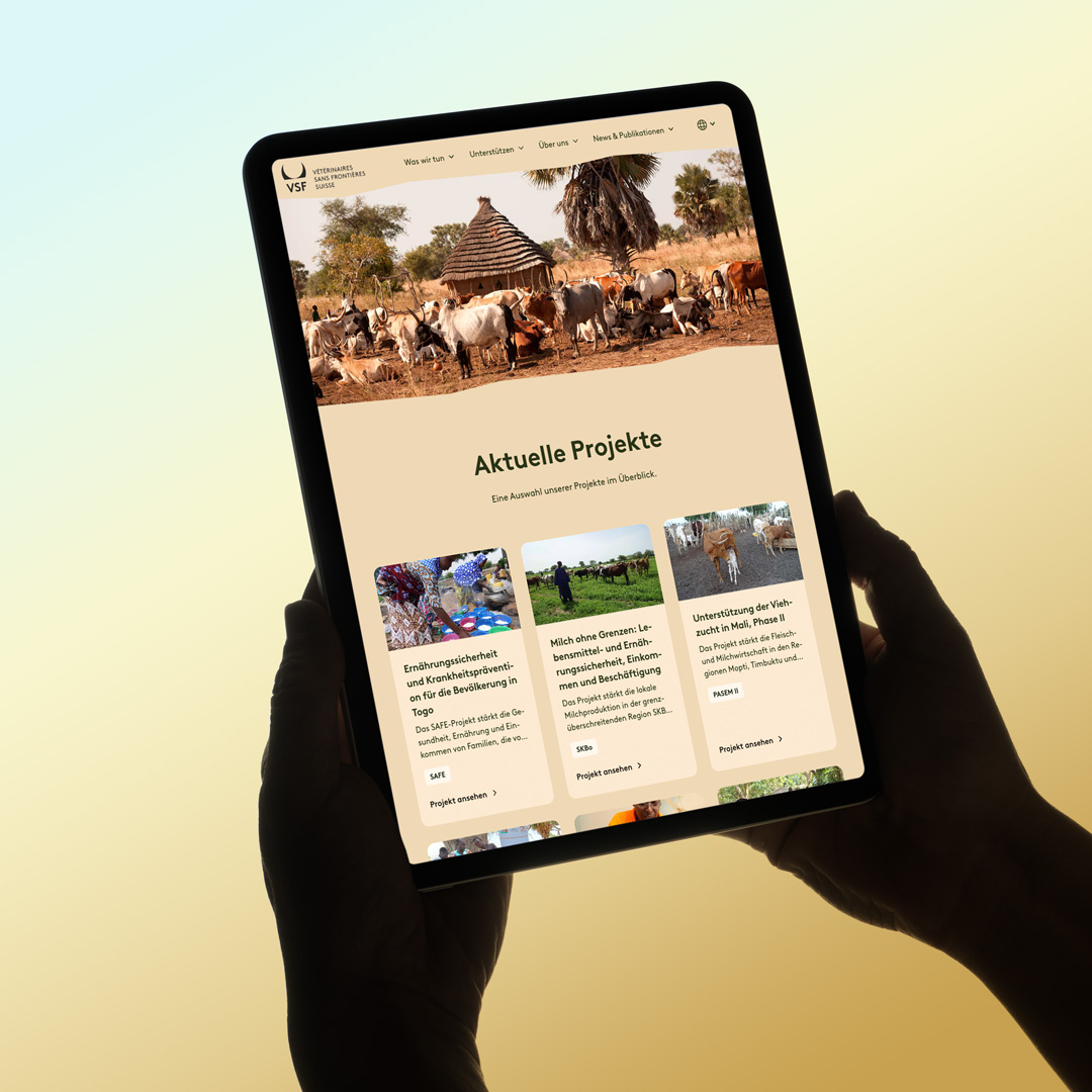Veterinarians Without Borders Switzerland: New Website, Projects, News, View on a Tablet