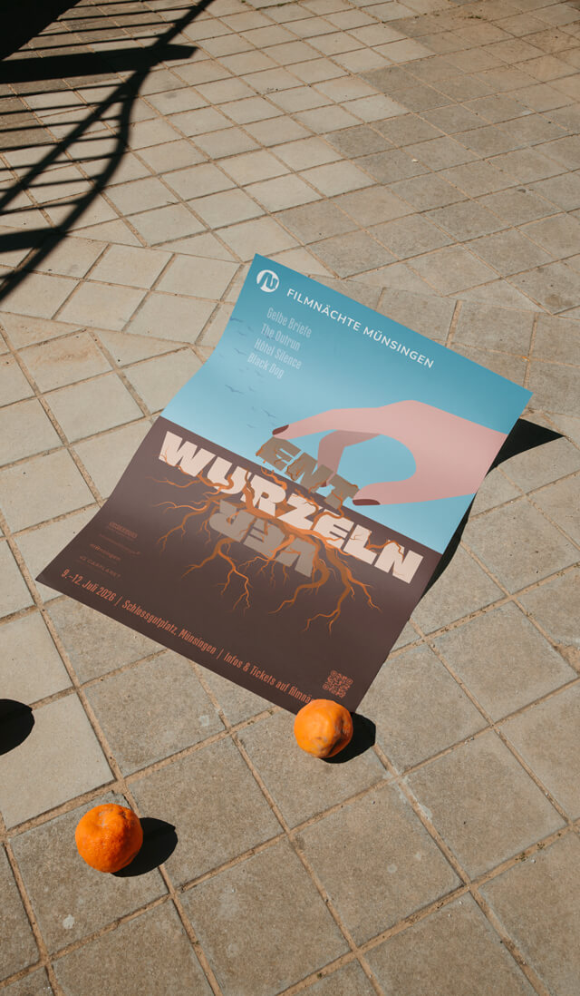 A3-sized poster for the Münsingen Film Nights on the theme of “Roots”