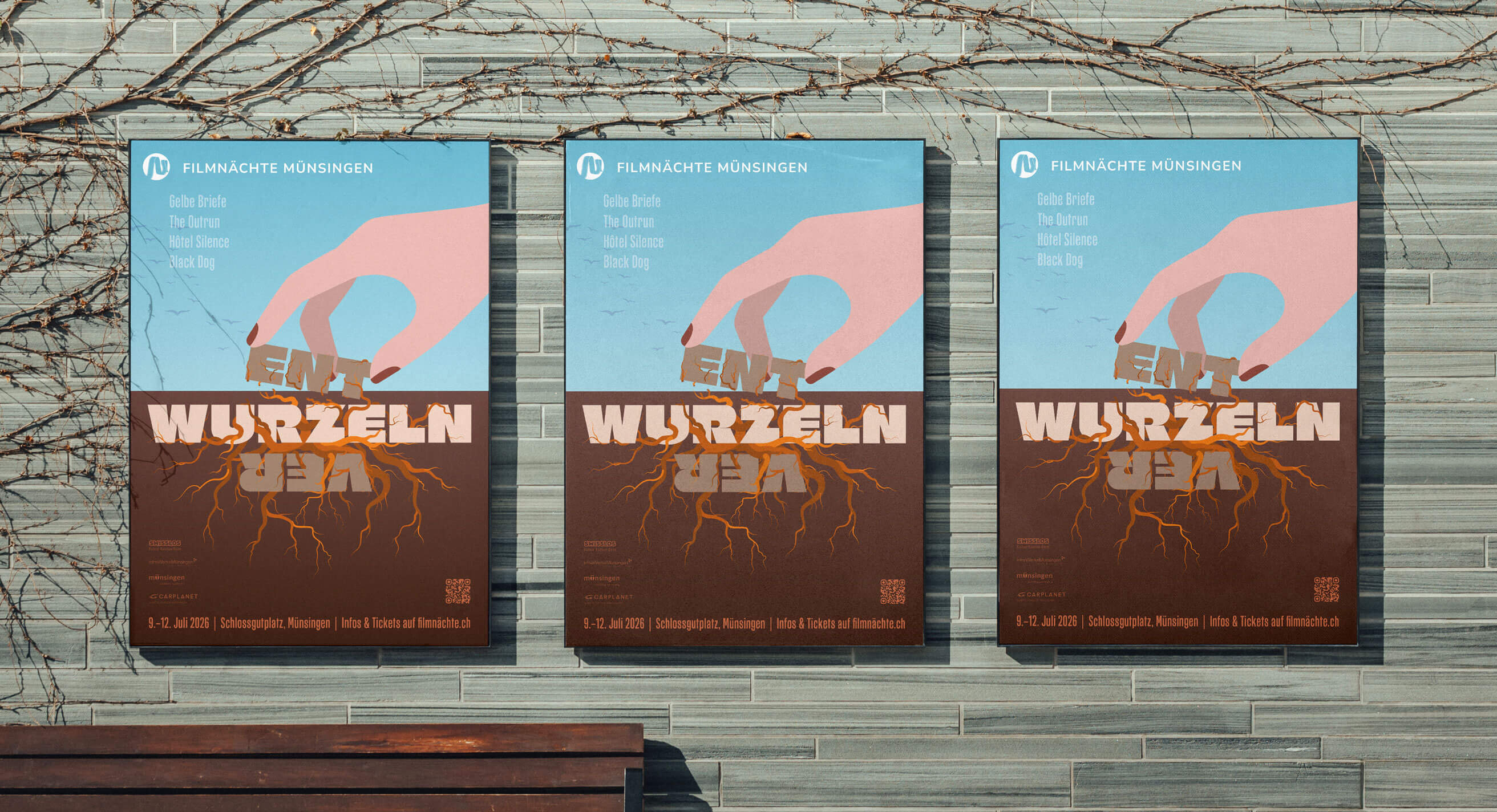 threefold large urban poster view of the new motif for filmnights münsingen