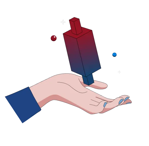 Ilustração de uma mão segurando um candelabro vermelho, simbolizando a base do comércio.