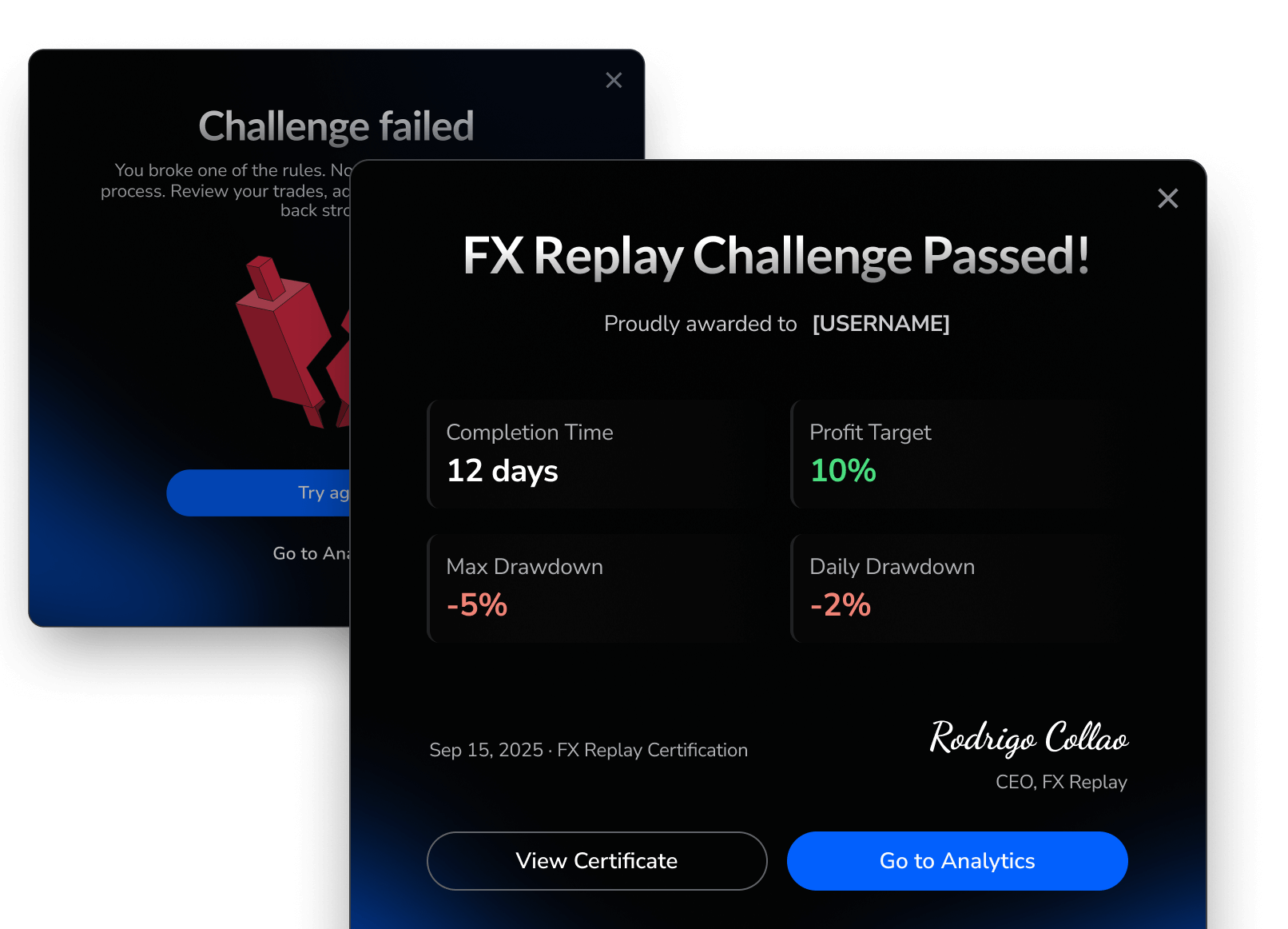 L'écran FX Replay montre l'outil d'importation CSV qui met en correspondance les colonnes de l'historique des transactions avec les champs du journal.