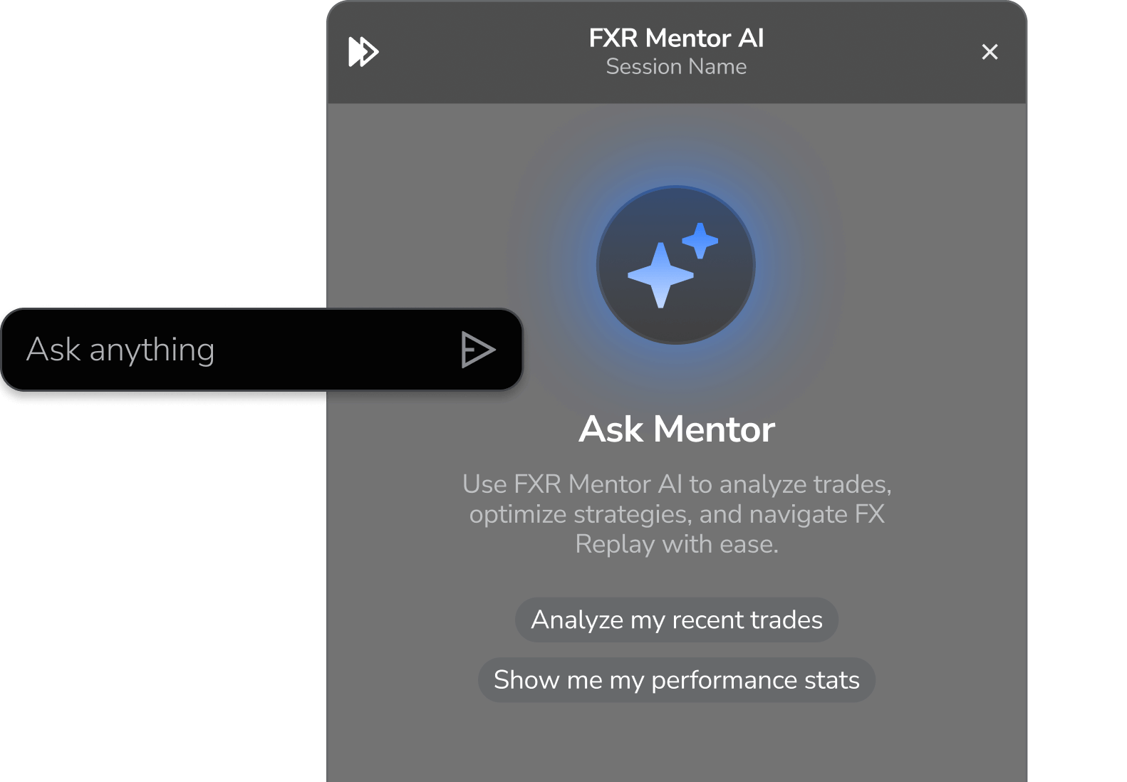 Trading chart with options to go to price and go to next session.