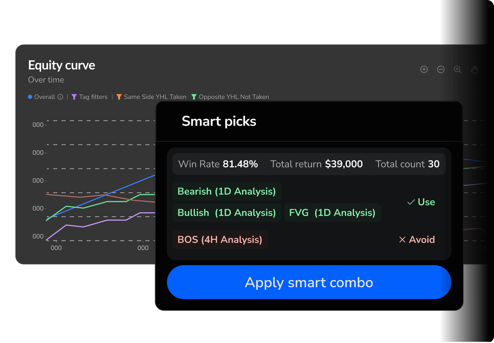 FX Replay screen with advanced filters applied to trading data