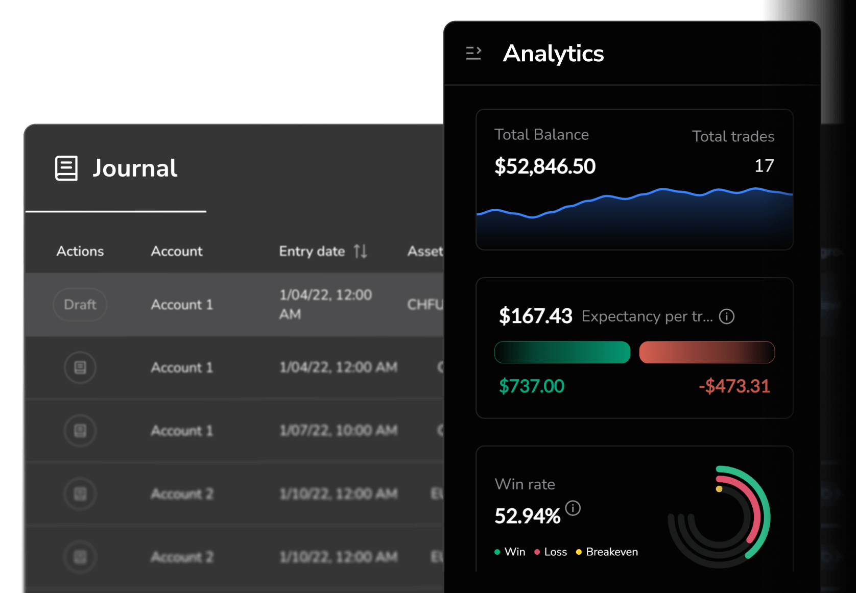 FX Replay screen with Add account panel showing cTrader and broker sync options
