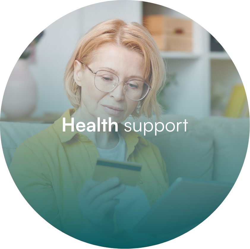 Person in glasses using smartphone for health support services