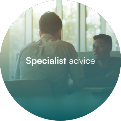 Two professionals discussing specialist advice in an office setting