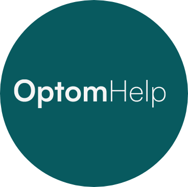Optom Help logo on teal circular background