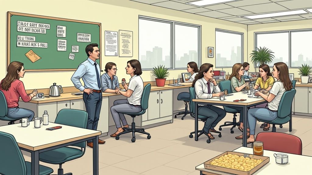 Description: a person taking a break at work sitting on a bench in front of a laptop.