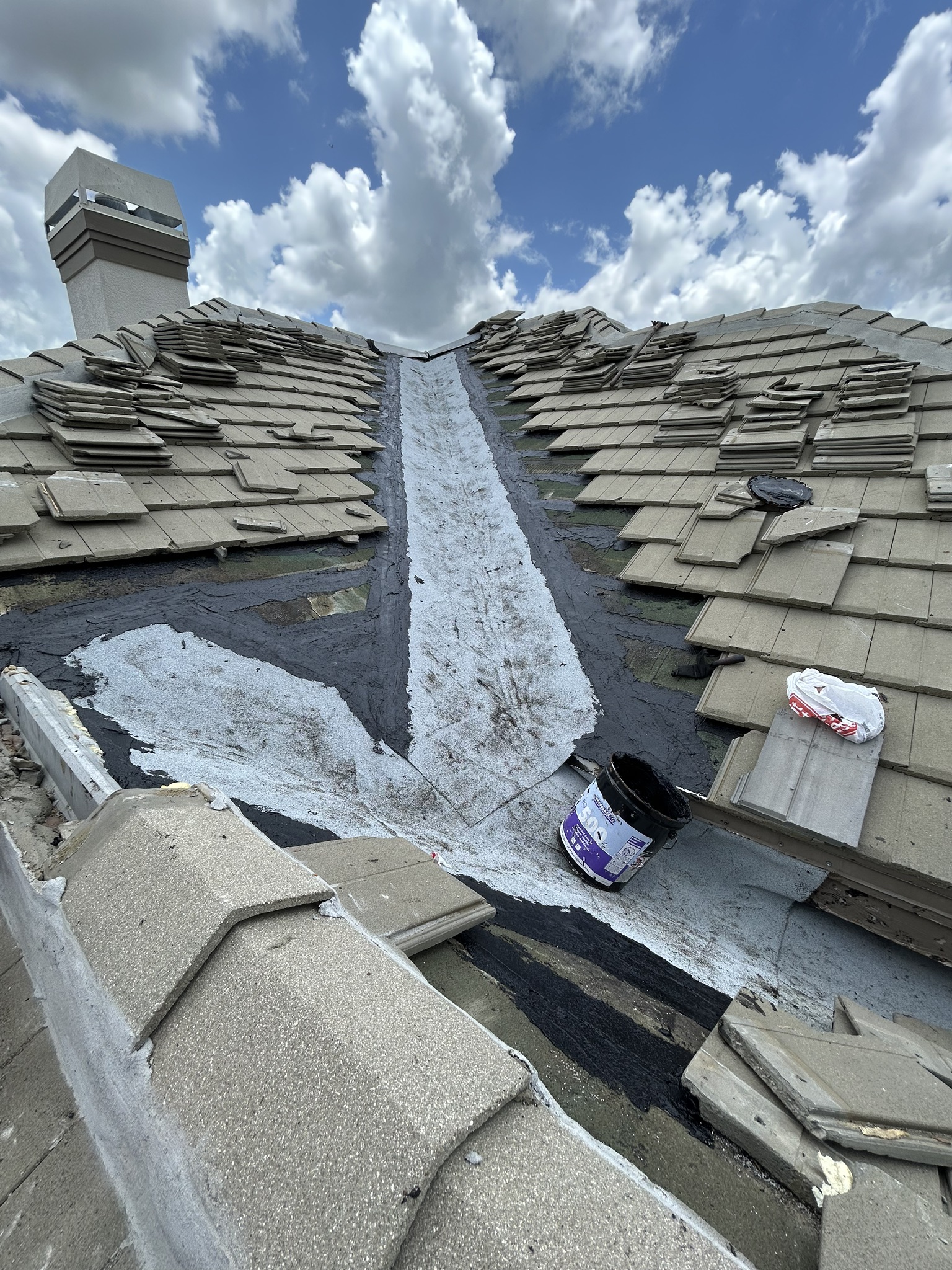 The dead valley repair in progress in Brantley Oaks, Fort Myers, FL