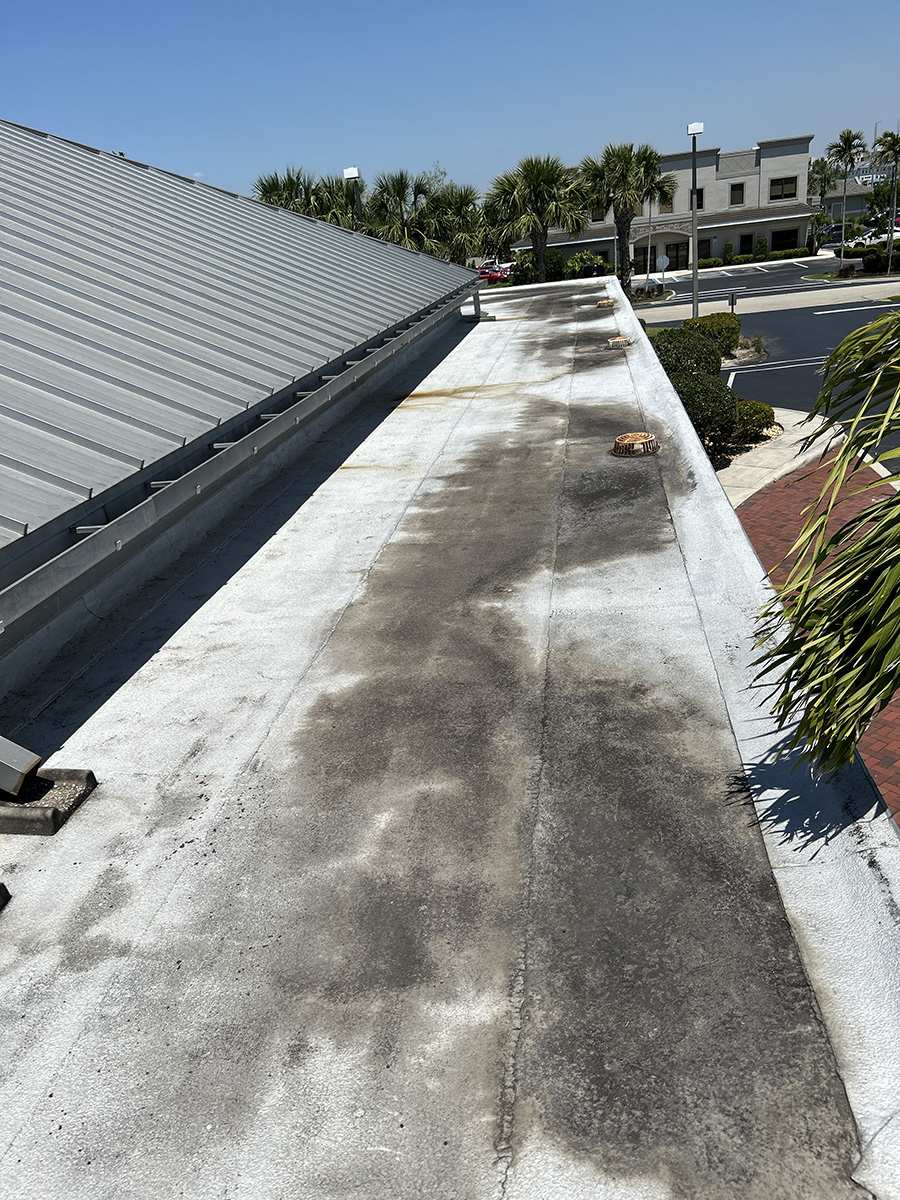 Coated modified roof and reworked ponding areas on Gulf Coast Orthodontics roof