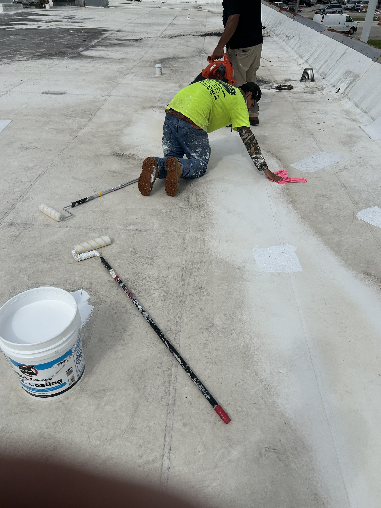 Install new TPO membrane over the repaired area on Habitat for Humanity rooftop