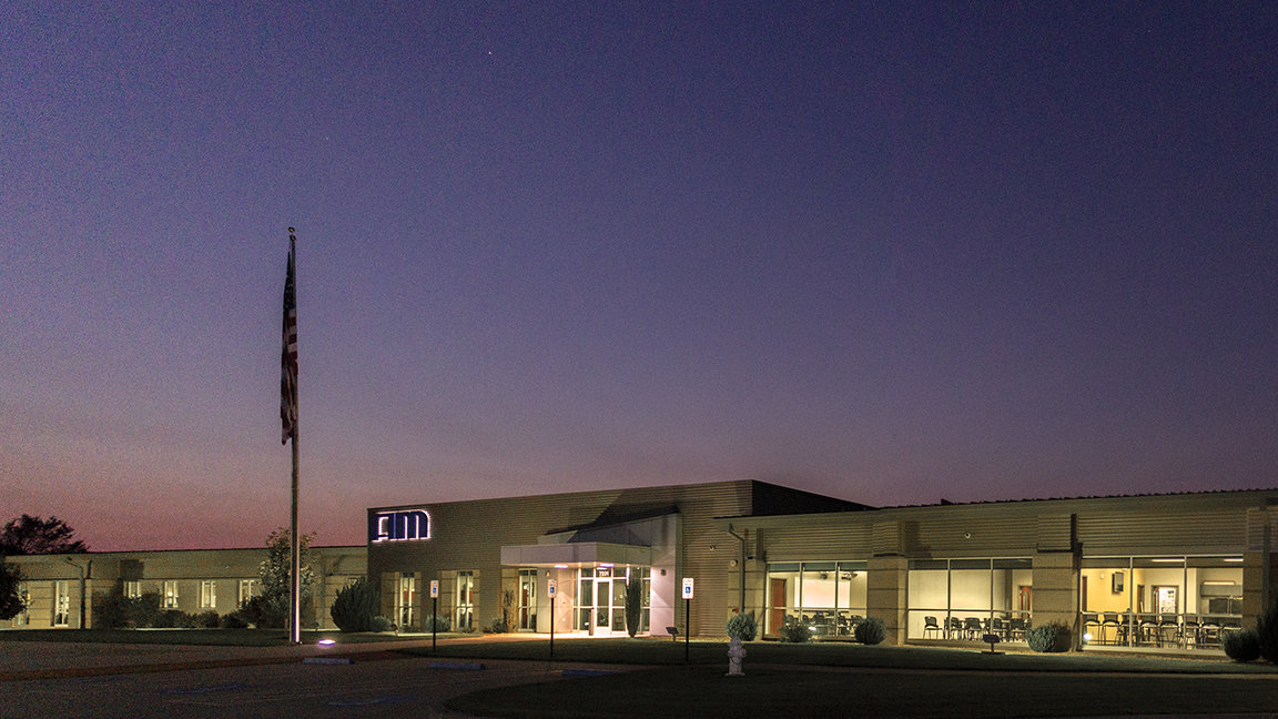 The Allgeier Martin Joplin office at night.