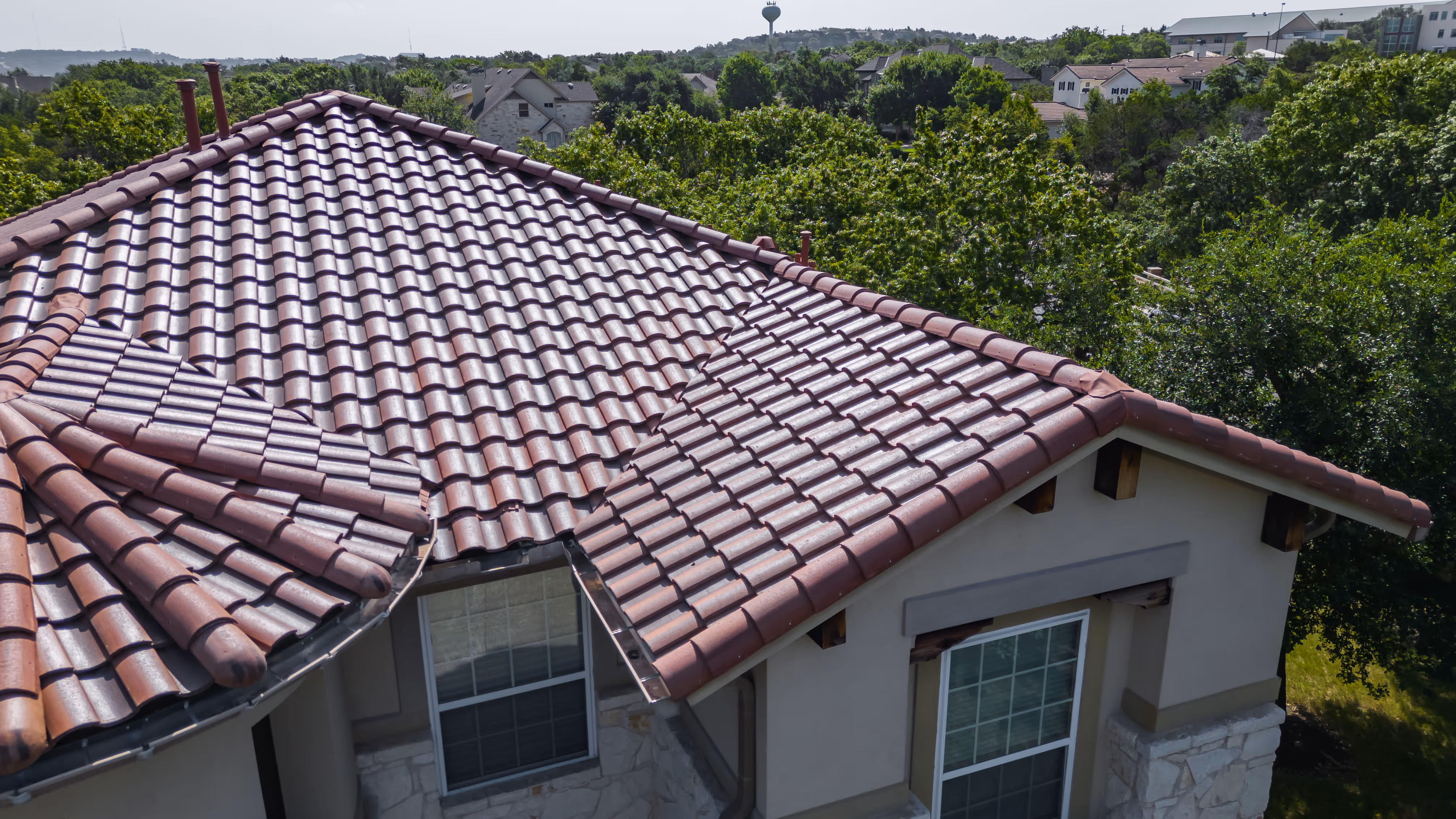 Terracotta clay tile roof.