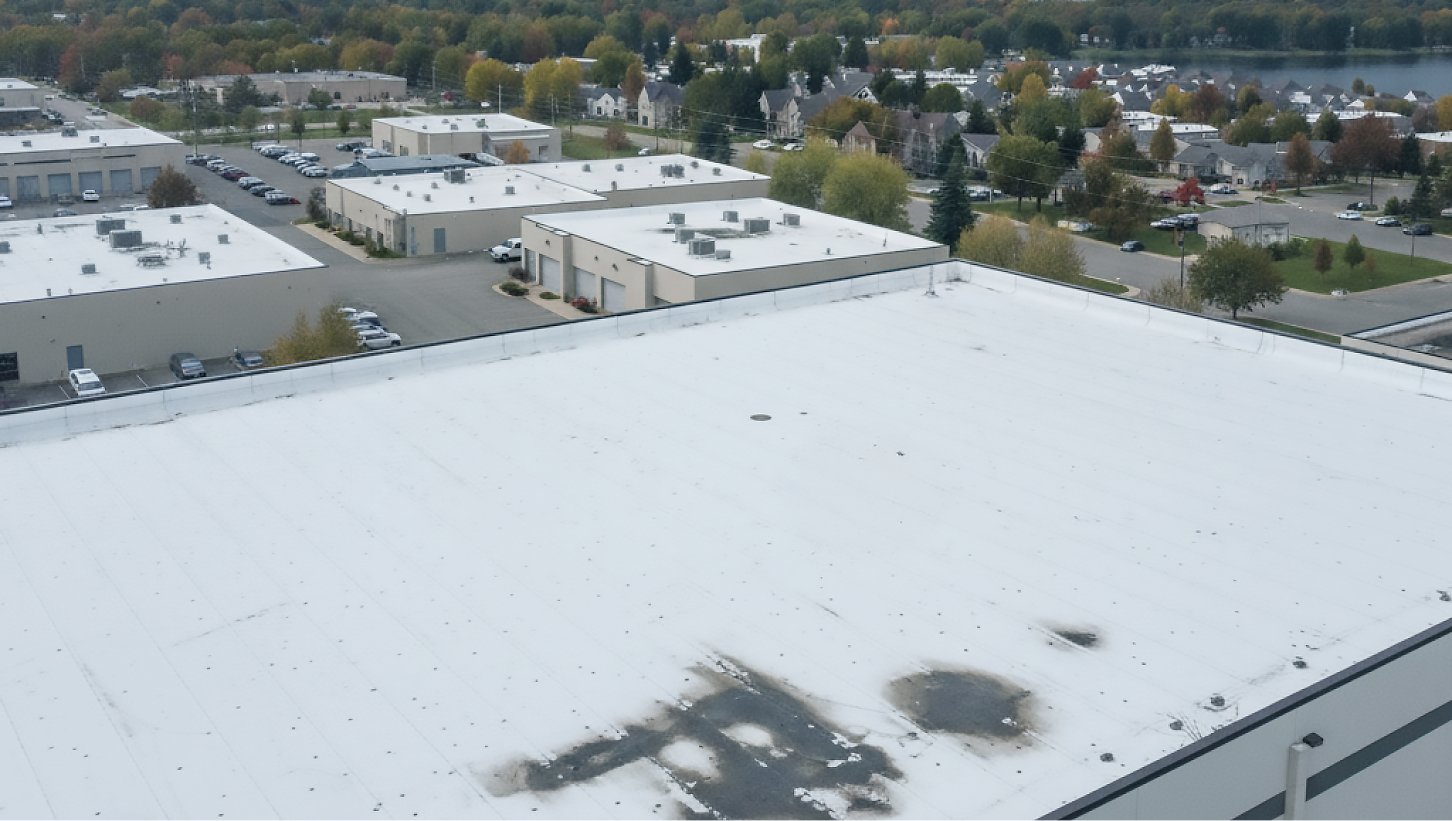Damaged commercial roof. 