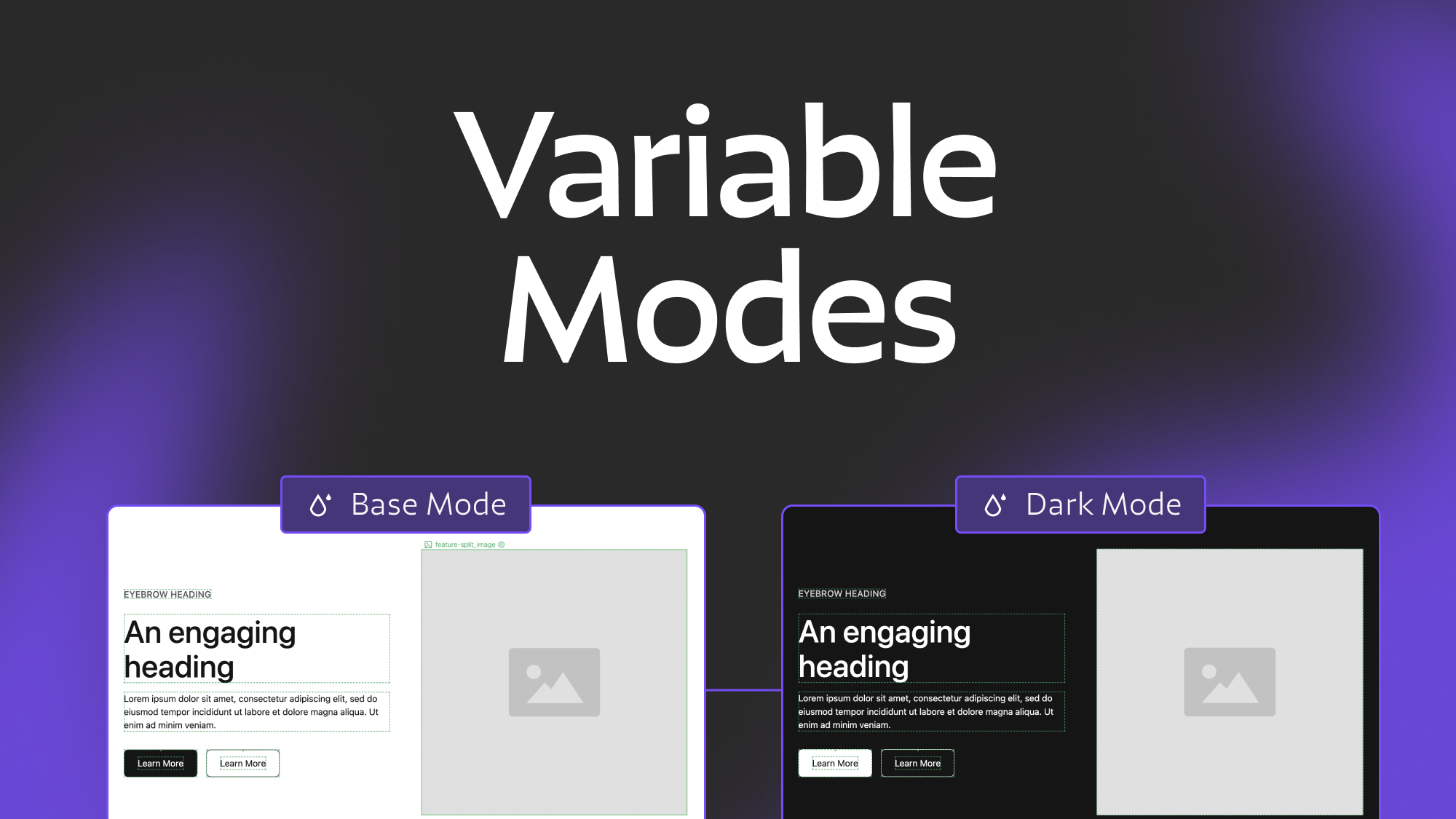 A visual of a section switching between light and dark mode