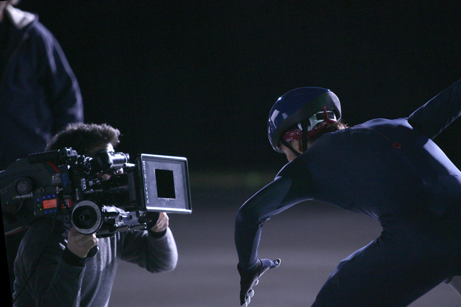 Olympic speed skater in dark 5am training session