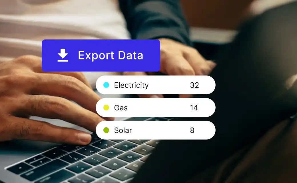 Dashboard showing electricity, gas, and solar costs with bar charts and a stacked bar graph comparing spend with and without savings.