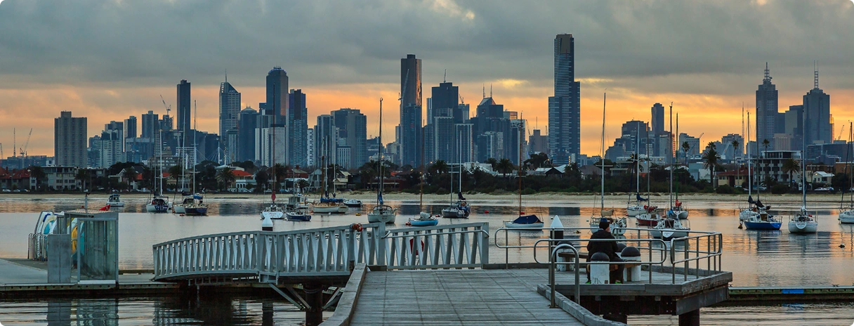 Melbourne Skyline and Marina at Sunset