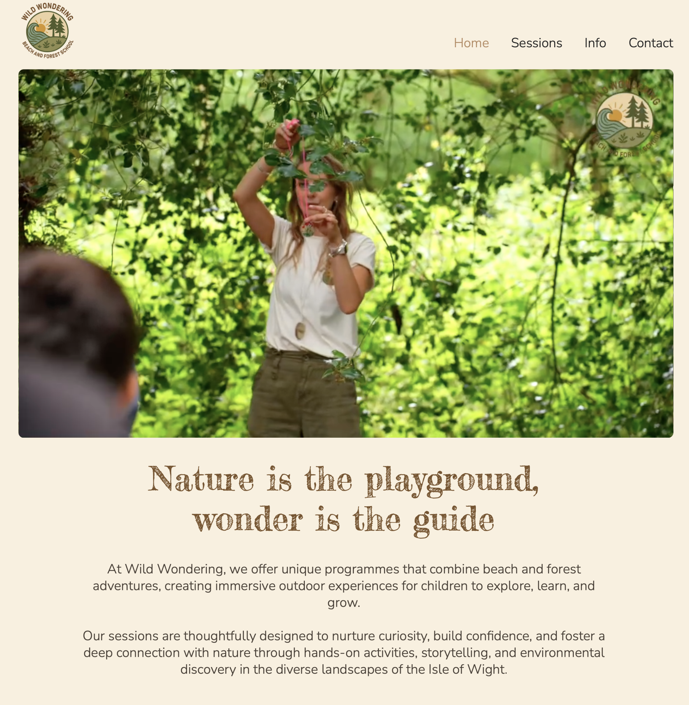 Screenshot of the home page of a website called Wild Wondering.