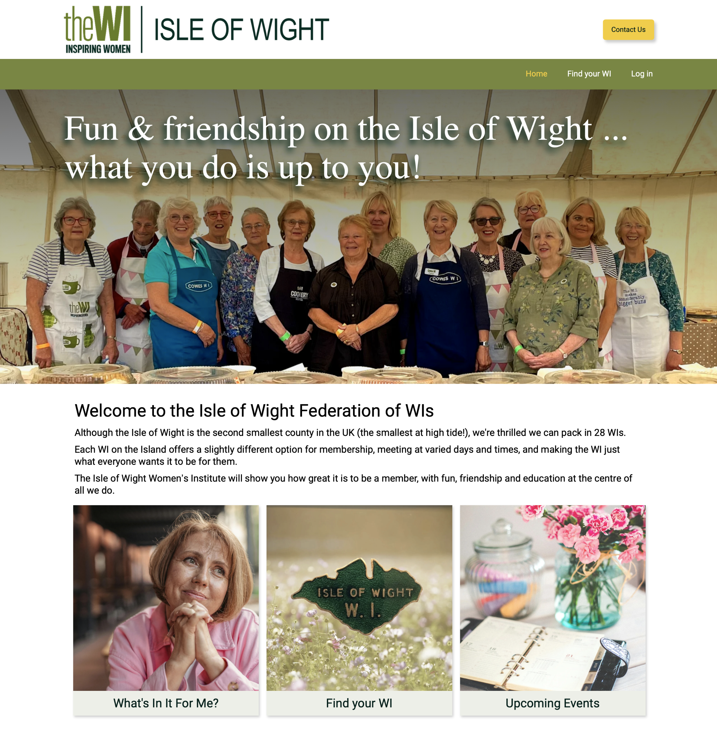 Screenshot of the homepage of the Isle of Wight Women's Institute website.