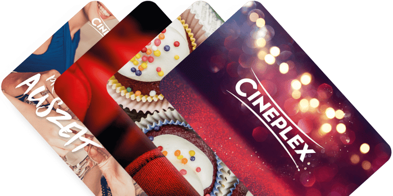 Eine Aufreihung von Cineplex Kino-Gutscheinen