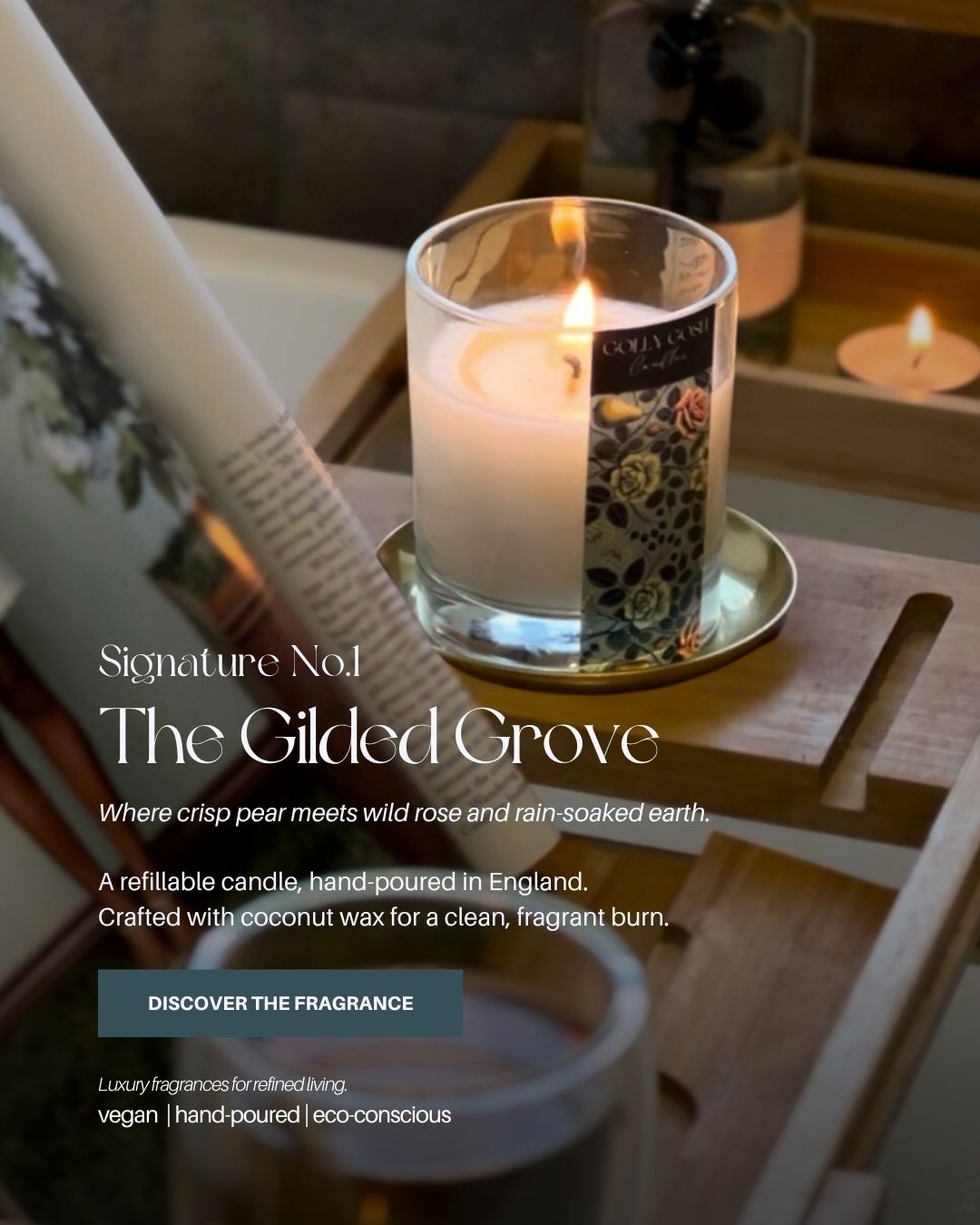 Handcrafted luxury candles made in the UK. Artisan coconut wax candles with premium scents.