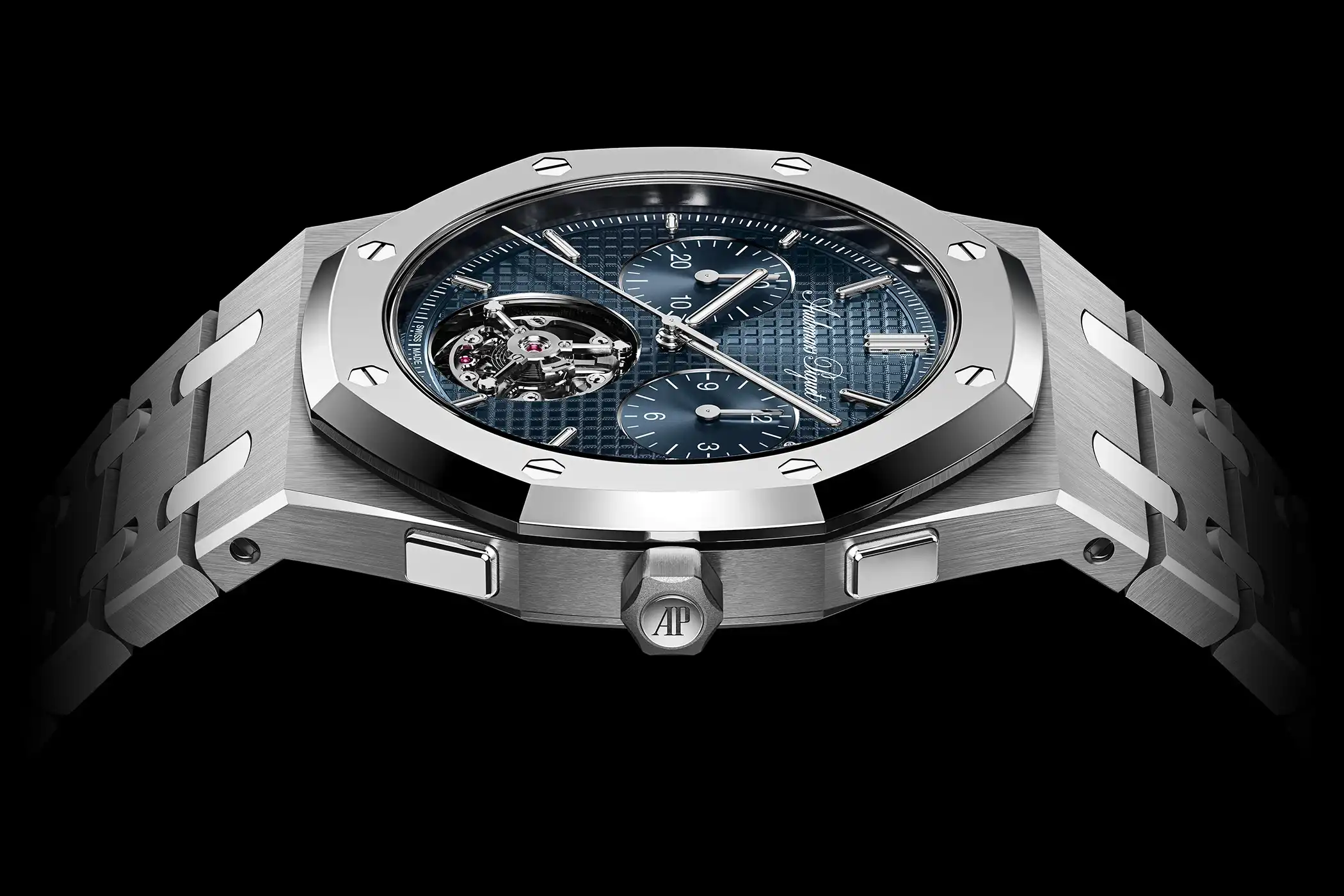 The Audemars Piguet RD#5, featuring a titanium and Bulk Metallic Glass case, dispensing with the AP monogram for a clean 150th-anniversary signature at 12 o'clock.