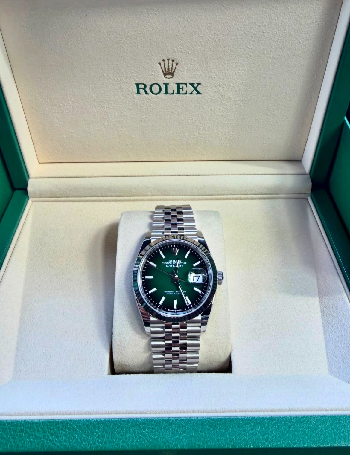 Rolex Datejust 36 White Rolesor Green Ombré Dial
