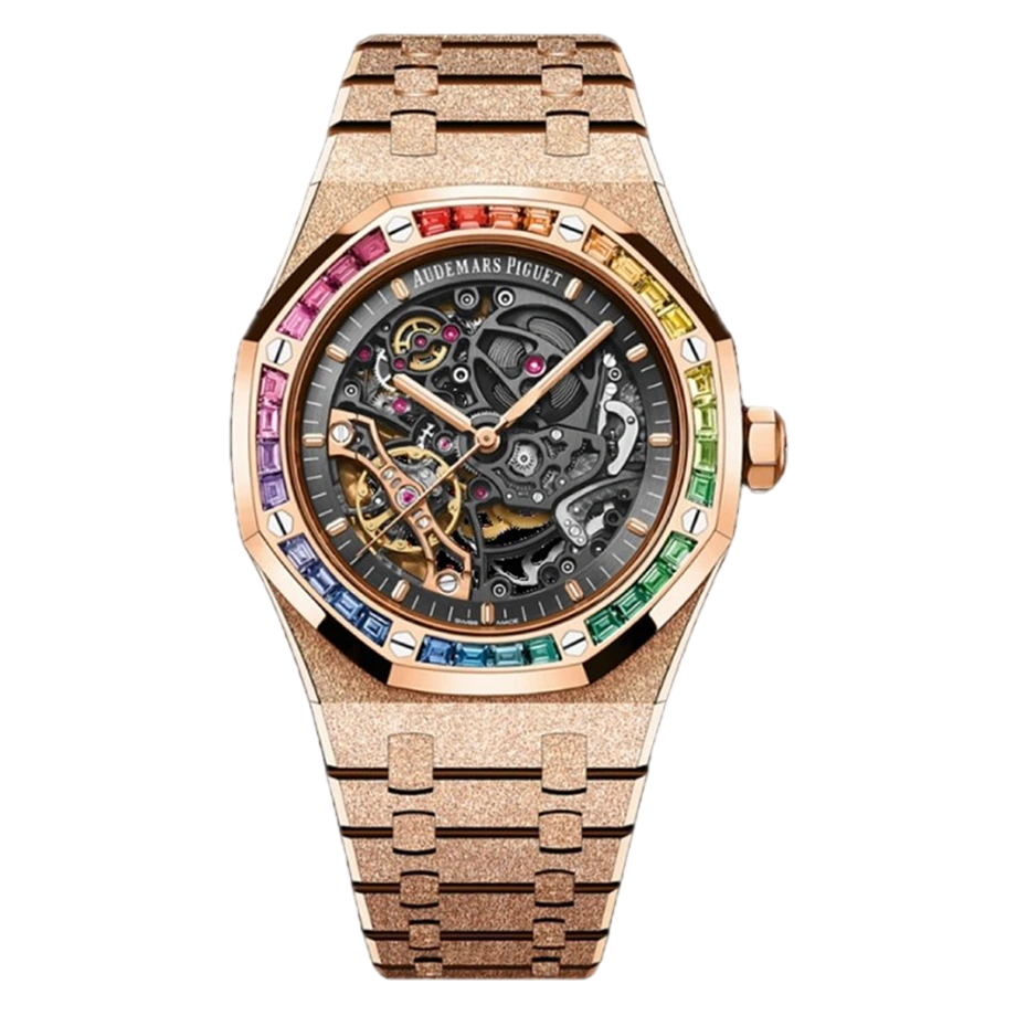 Audemars Piguet Royal Oak Double Balance Wheel Openworked Frosted Gold Rainbow, Ref. 15412BC.YG.1224BC.03 - Skeleton Dial