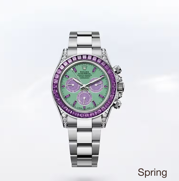 Rolex Cosmograph Daytona "Four Seasons: Spring" in 18ct white gold with chrysoprase dial and purple sapphire bezel