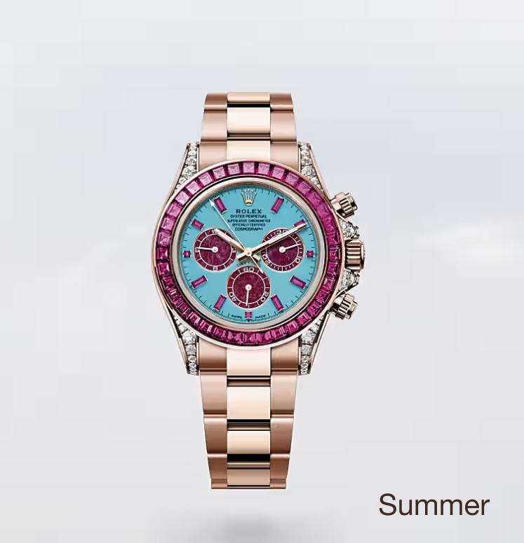 Rolex Cosmograph Daytona "Four Seasons: Summer" in 18ct Everose gold with turquoise dial and pink sapphire bezel