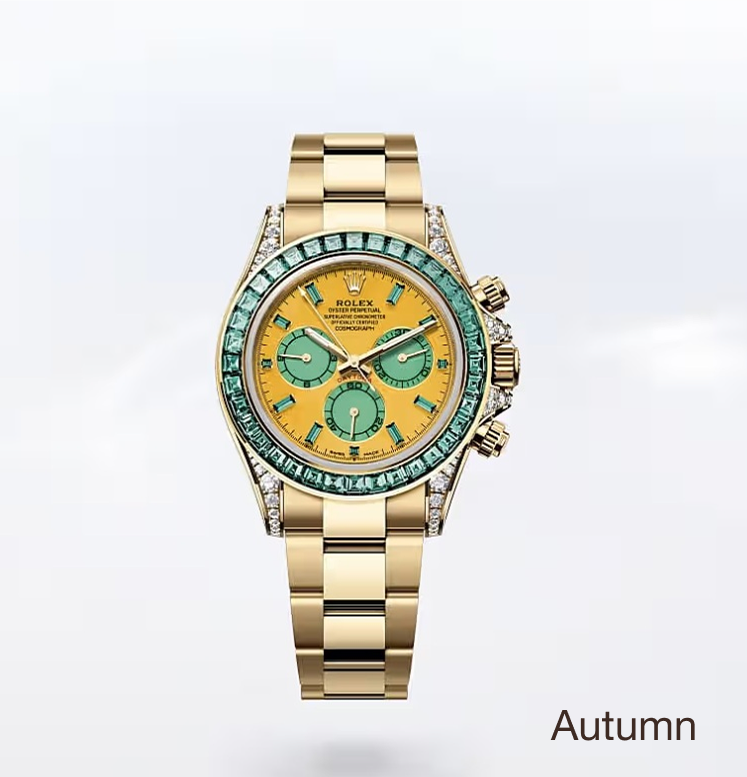 Rolex Cosmograph Daytona "Four Seasons: Autumn" in 18ct yellow gold with mookaite dial and green tourmaline bezel