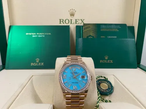 Rolex Day-Date 36 128345RBR Turquoise Diamond Roman Dial