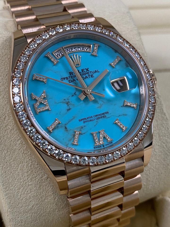 Rolex Day-Date 36 128345RBR Turquoise Diamond Roman Dial