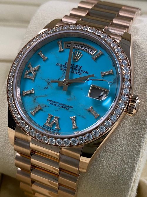 Rolex Day-Date 36 128345RBR Turquoise Diamond Roman Dial